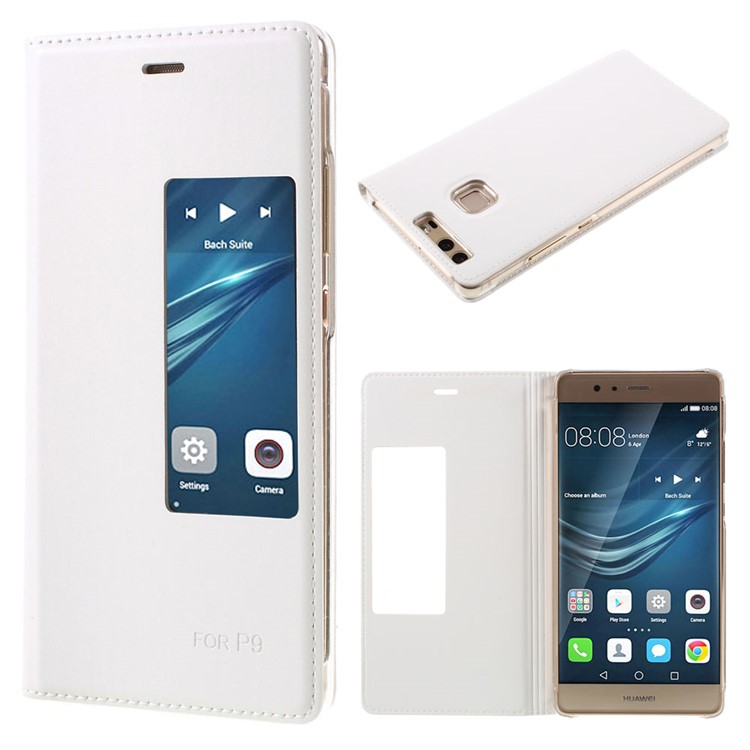 View Window Leather Folio Cover for Huawei P9 - White-1