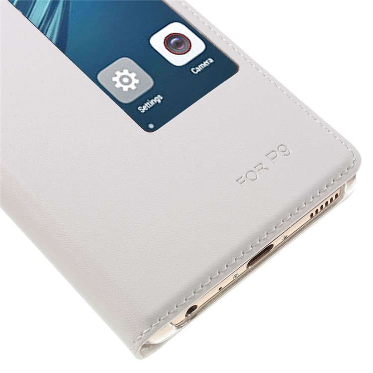 View Window Leather Folio Cover for Huawei P9 - White-4