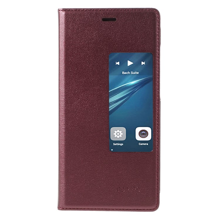 View Window Leather Protective Case for Huawei P9 - Wine Red-3