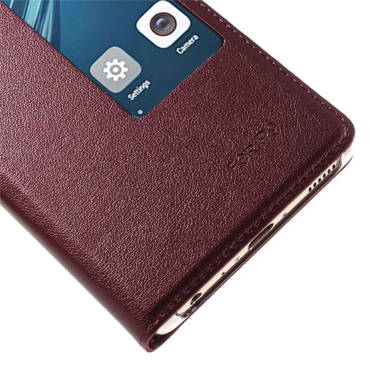 View Window Leather Protective Case for Huawei P9 - Wine Red-4