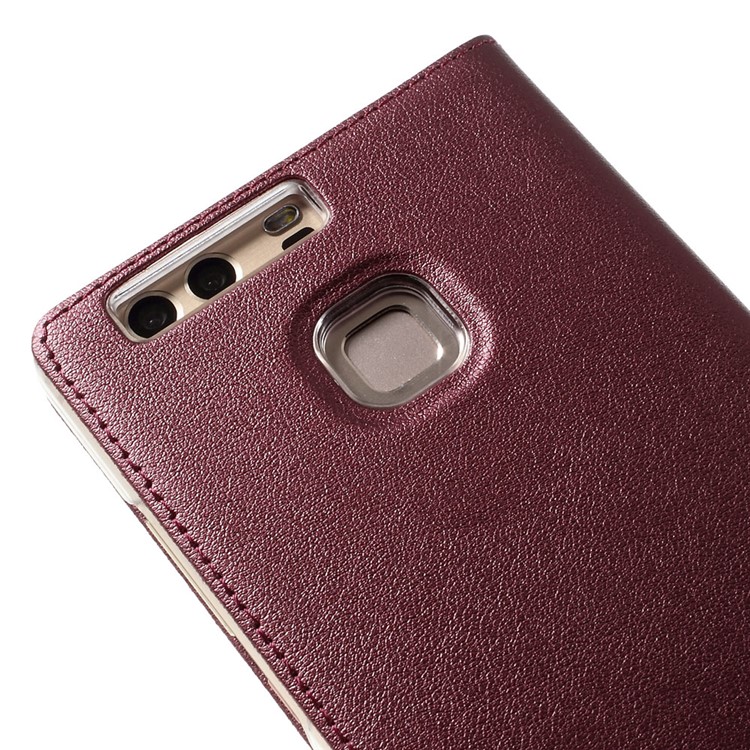 View Window Leather Protective Case for Huawei P9 - Wine Red-5