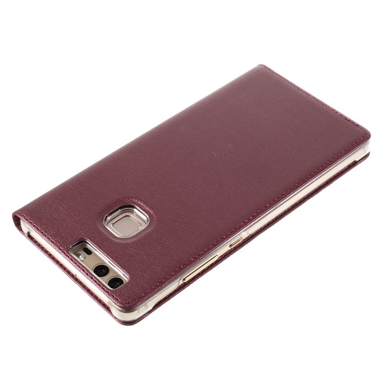 View Window Leather Protective Case for Huawei P9 - Wine Red-6