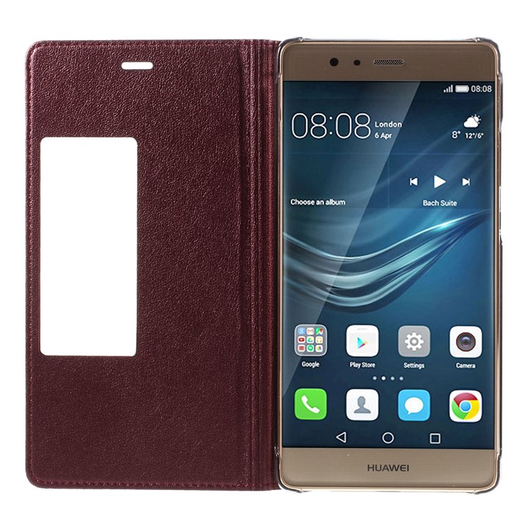 View Window Leather Protective Case for Huawei P9 - Wine Red-7