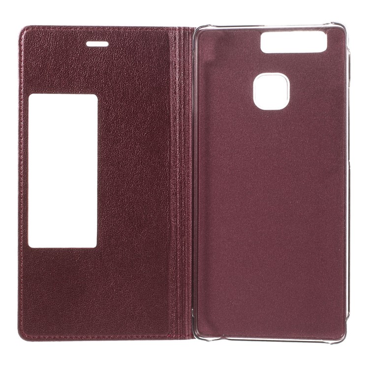 View Window Leather Protective Case for Huawei P9 - Wine Red-8