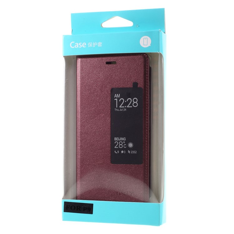 View Window Leather Protective Case for Huawei P9 - Wine Red-9