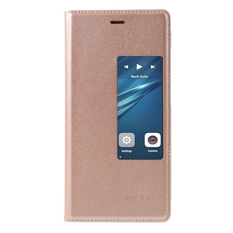View Window Leather Protective Cover for Huawei P9 - Rose Gold-3
