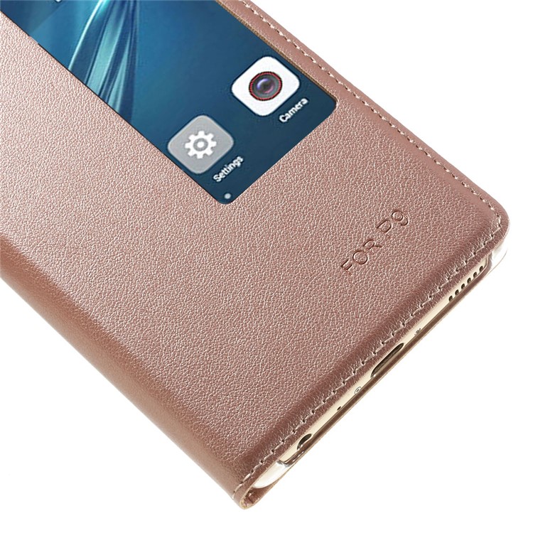 View Window Leather Protective Cover for Huawei P9 - Rose Gold-4