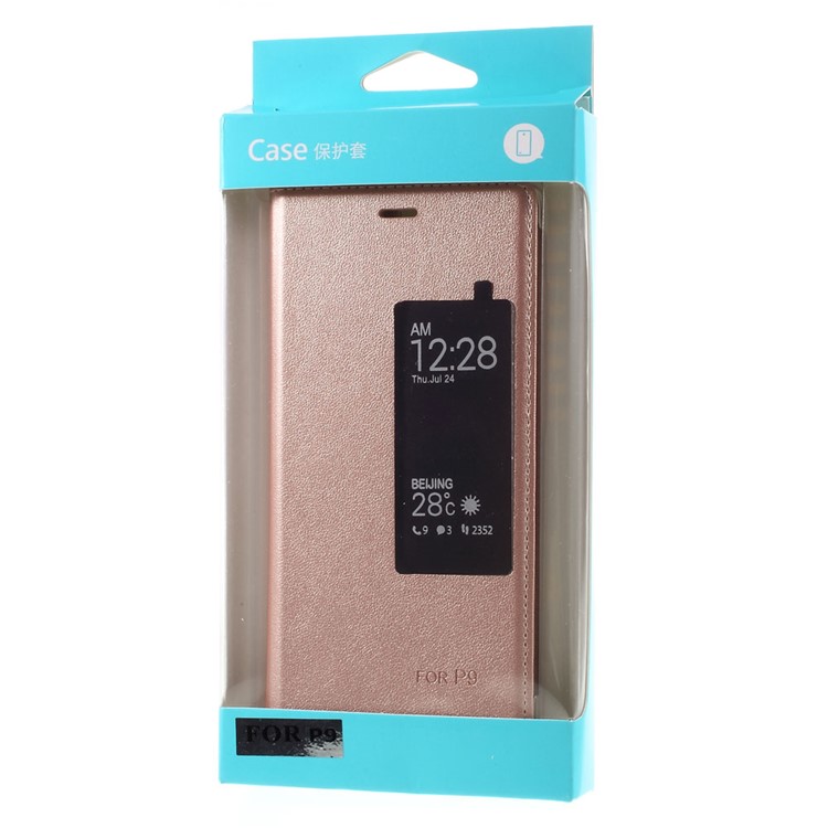 View Window Leather Protective Cover for Huawei P9 - Rose Gold-9