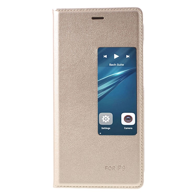 View Window Leather Flip Shell for Huawei P9 - Gold-3
