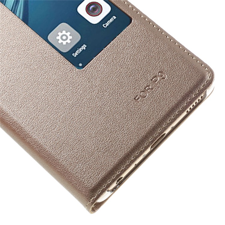 View Window Leather Flip Shell for Huawei P9 - Gold-4