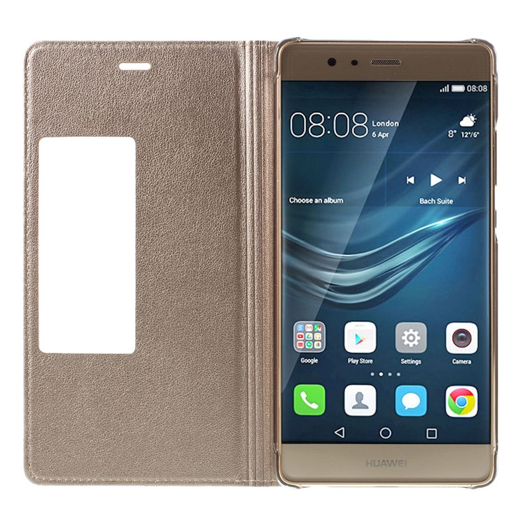 View Window Leather Flip Shell for Huawei P9 - Gold-7