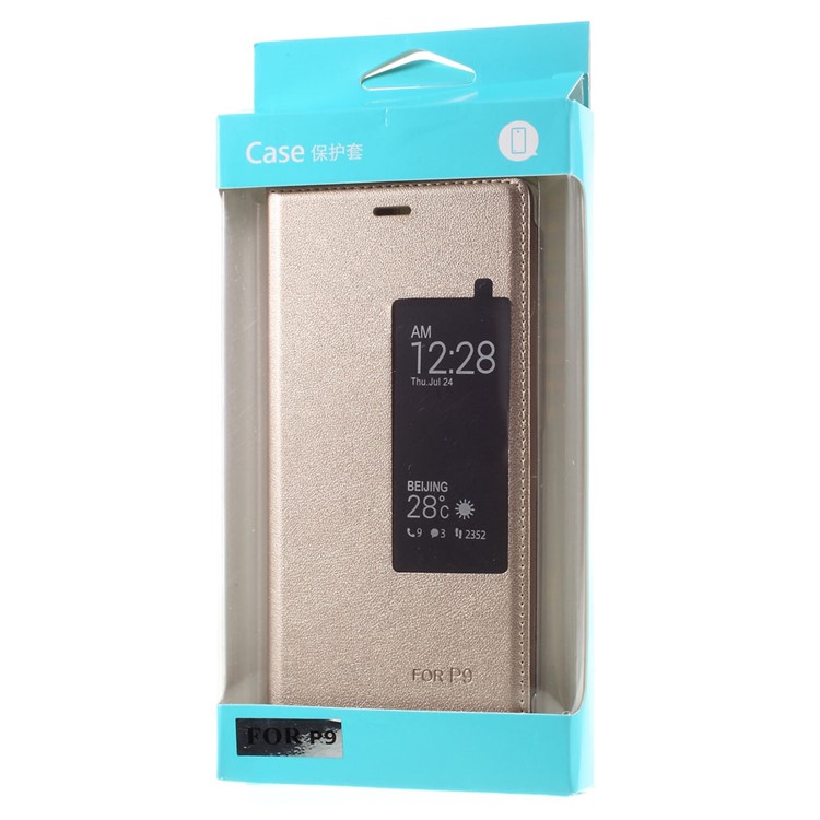 View Window Leather Flip Shell for Huawei P9 - Gold-9