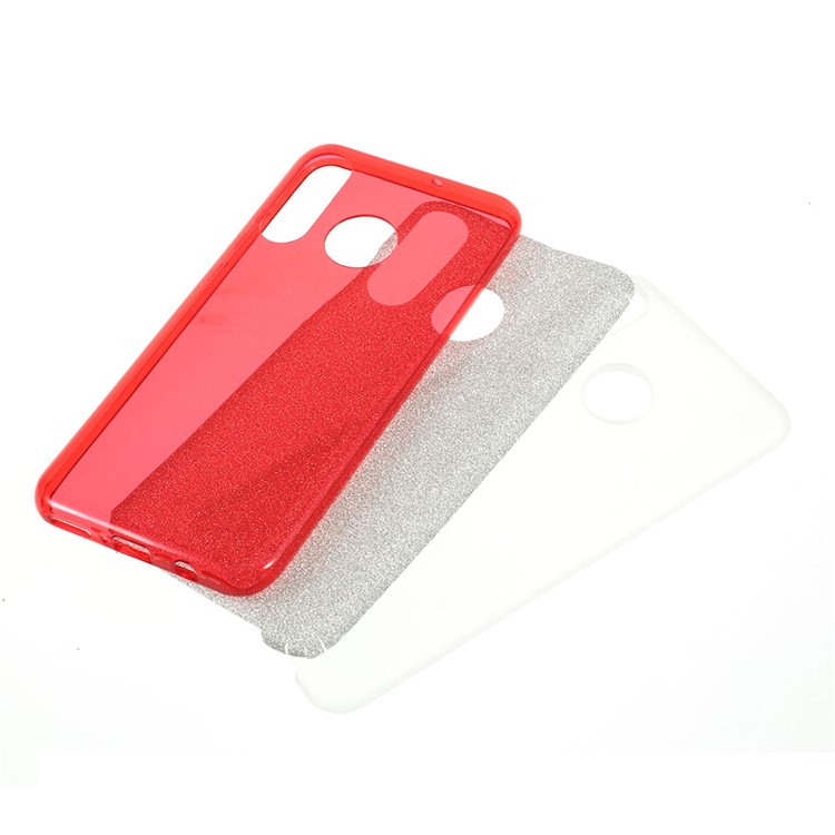 3-in-1 Glittery Powder Paper TPU + PC Hybrid Case Phone Cover for Huawei P30 Lite/nova 4e/P30 lite New Edition - Red-1
