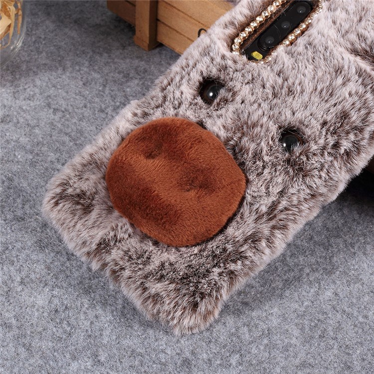 3D Cute Pig Pattern Soft Fur Coated Rhinestone TPU Phone Case for Huawei P30 - Coffee-5