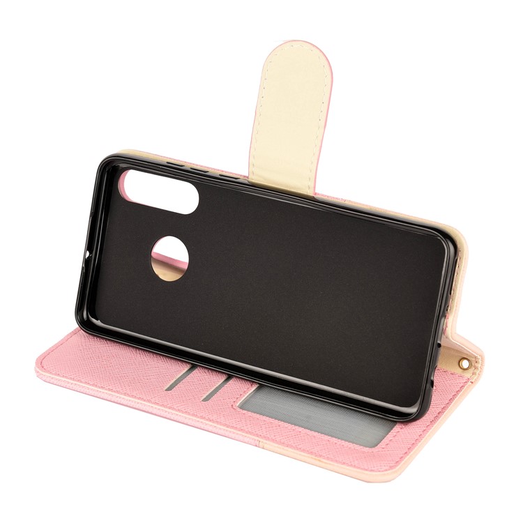 Bi-Color/ Cross Texture / PU Leather Stand Mobile Case for Huawei P30 Lite / nova 4e - Pink-4