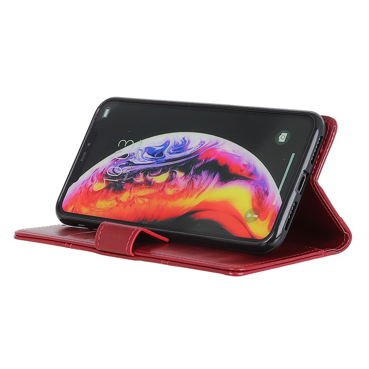 Rivet Decor Crazy Horse Leather Wallet Phone Casing for Huawei Y6 (2019, with Fingerprint Sensor) / Y6 Prime (2019) - Red-10