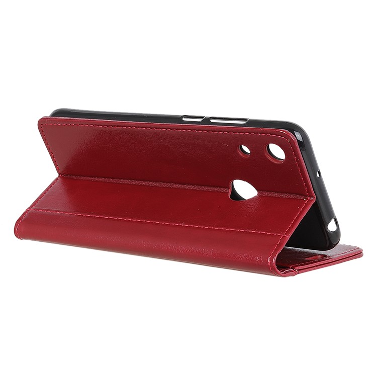 Rivet Decor Crazy Horse Leather Wallet Phone Casing for Huawei Y6 (2019, with Fingerprint Sensor) / Y6 Prime (2019) - Red-3