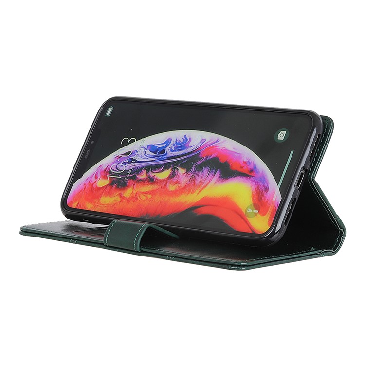 Rivet Decor Crazy Horse Leather Wallet Phone Casing for Huawei Y6 (2019, with Fingerprint Sensor) / Y6 Prime (2019) - Green-11