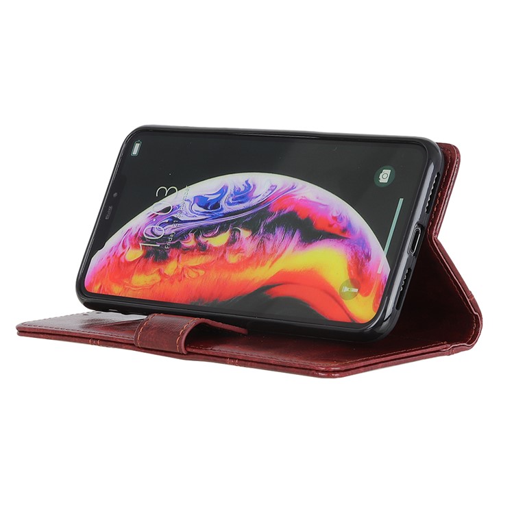 Rivet Decor Crazy Horse Leather Wallet Phone Casing for Huawei Y6 (2019, with Fingerprint Sensor) / Y6 Prime (2019) - Brown-11