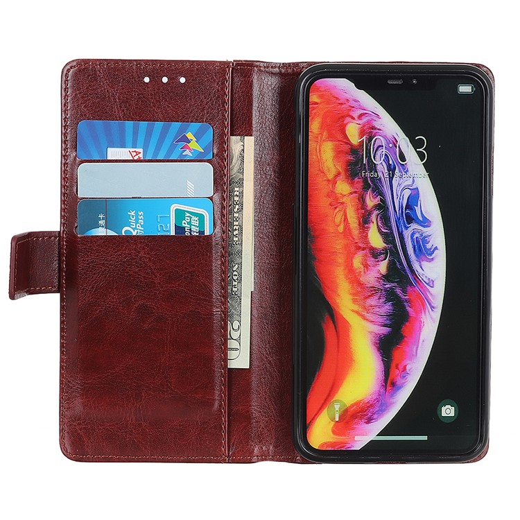 Rivet Decor Crazy Horse Leather Wallet Phone Casing for Huawei Y6 (2019, with Fingerprint Sensor) / Y6 Prime (2019) - Brown-12