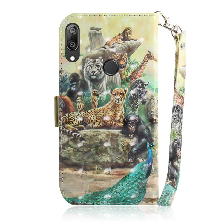 Pattern Printing Light Spot Decor Leather Wallet Stand Case for Huawei Y7 Pro (2019) / Enjoy 9 - Animal World-3