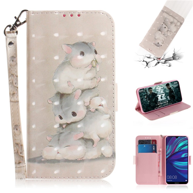 Pattern Printing Light Spot Decor Leather Wallet Stand Case for Huawei Y7 Pro (2019) / Enjoy 9 - Mouse Pattern-1