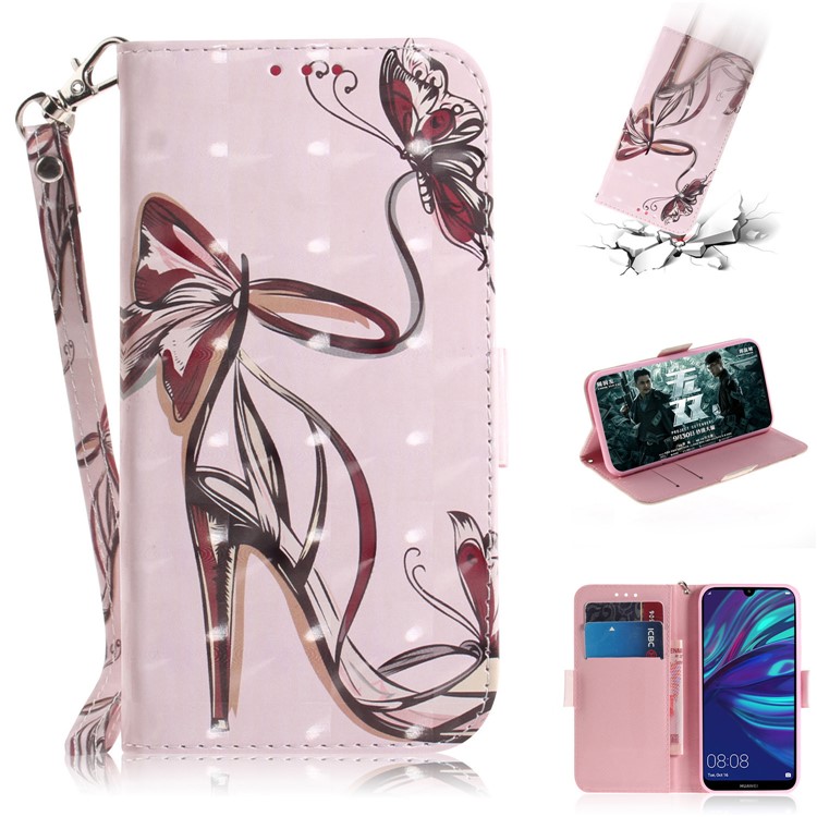 Pattern Printing Light Spot Decor Leather Wallet Stand Case for Huawei Y7 Pro (2019) / Enjoy 9 - High-heeled Shoes-1
