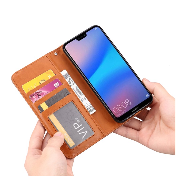 Auto-absorbed PU Leather Protection Phone Casing for Huawei Y6 (2019) - Brown-5