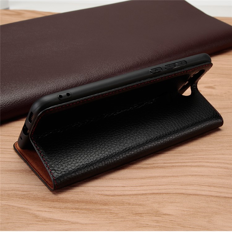 Dual View Window Litchi Skin Genuine Leather Stand Case for Huawei Honor View 20/V20 - Black-13