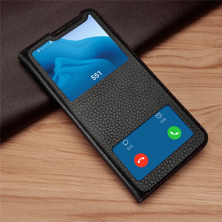 Dual View Window Litchi Skin Genuine Leather Stand Case for Huawei Honor View 20/V20 - Black-15