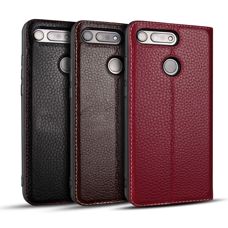 Dual View Window Litchi Skin Genuine Leather Stand Case for Huawei Honor View 20/V20 - Black-17