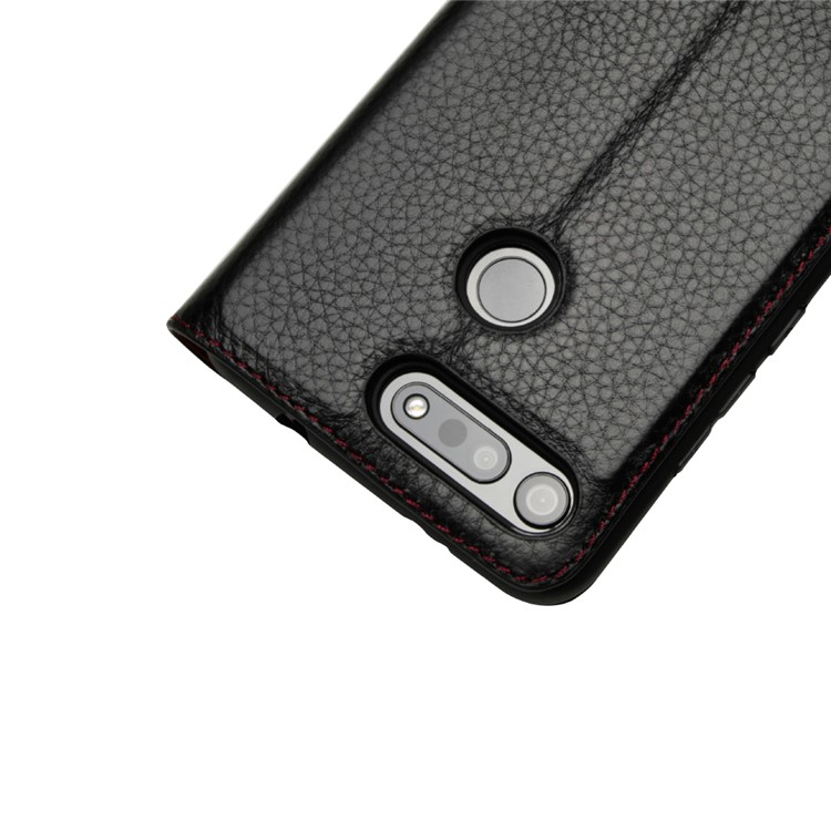 Dual View Window Litchi Skin Genuine Leather Stand Case for Huawei Honor View 20/V20 - Black-6