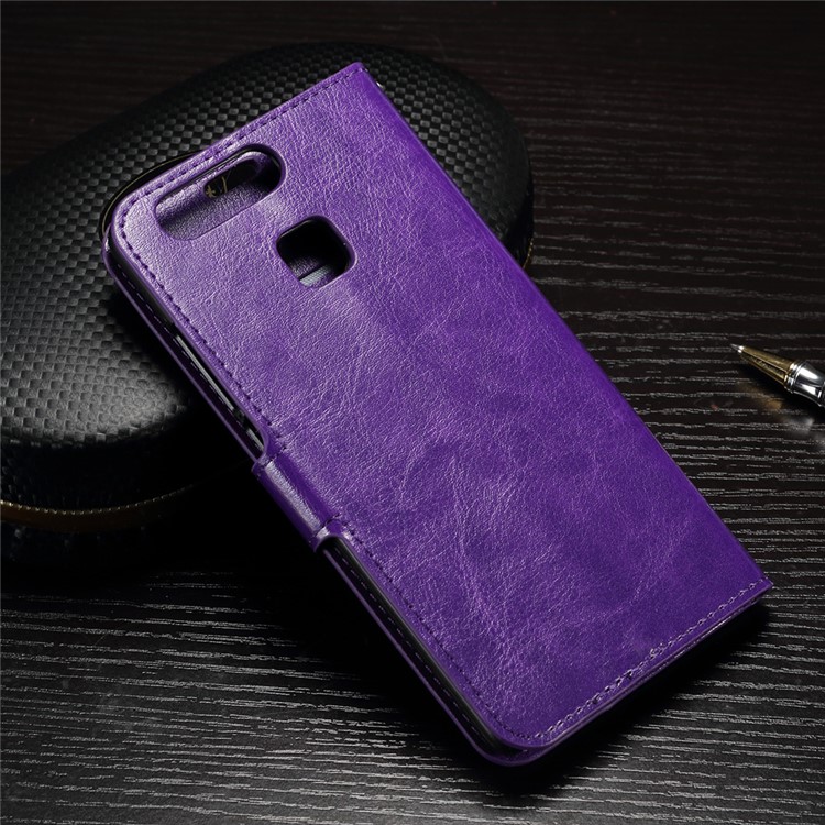 Crazy Horse Stand Leather Flip Cover Case for Huawei P9 - Purple-2