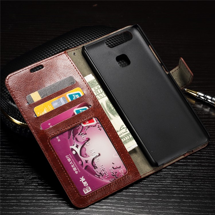 Crazy Horse Protective Leather Wallet Case for Huawei P9 - Brown-8