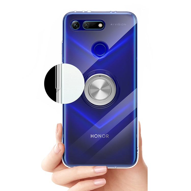 Finger Ring Kickstand Clear TPU Cover for Huawei Honor View 20/V20 (Built-in Magnetic Metal Sheet) - Transparent-2