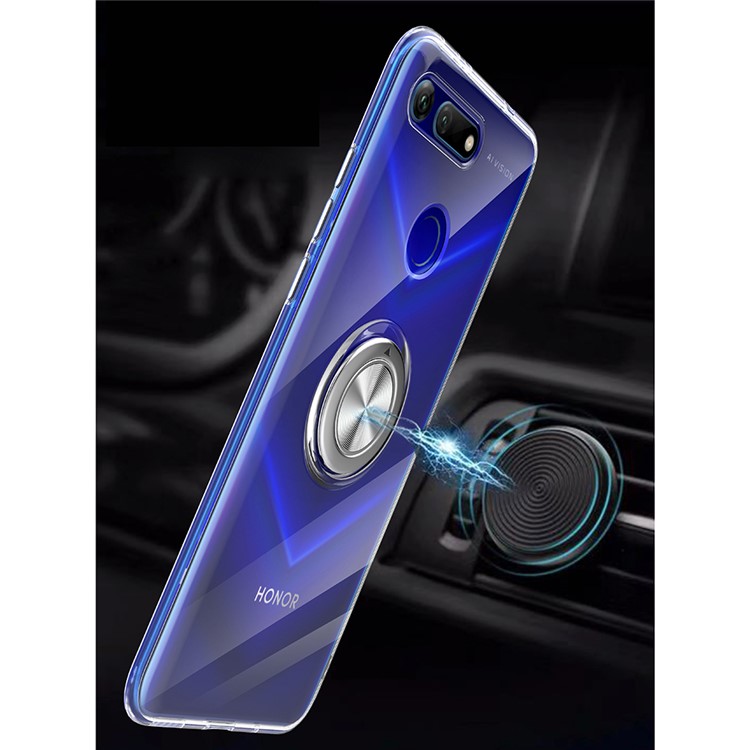 Finger Ring Kickstand Clear TPU Cover for Huawei Honor View 20/V20 (Built-in Magnetic Metal Sheet) - Transparent-3