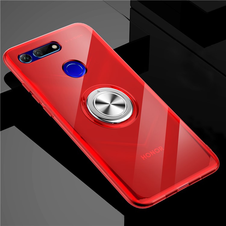 Finger Ring Kickstand Clear TPU Cover for Huawei Honor View 20/V20 (Built-in Magnetic Metal Sheet) - Red-1