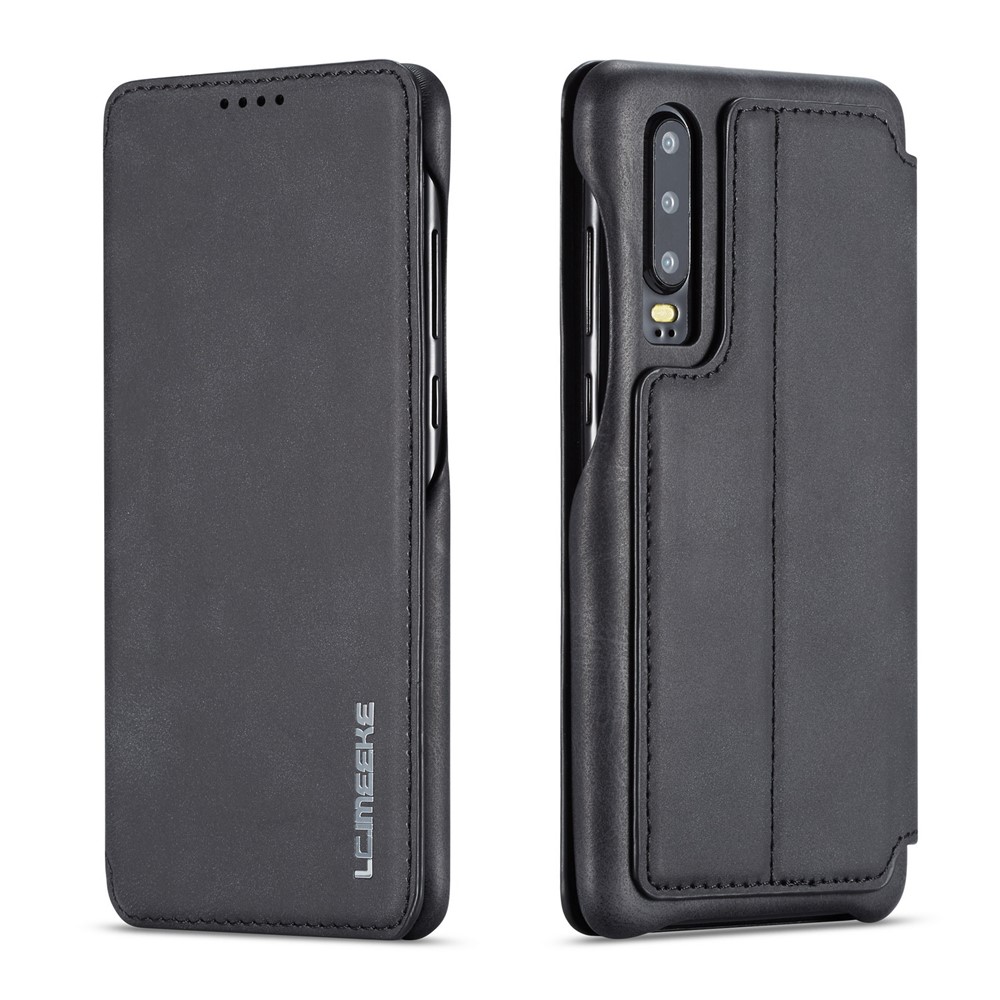 LC.IMEEKE Retro Style Leather Card Holder Case for Huawei P30 - Black-1
