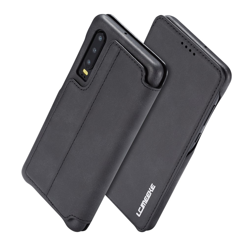 LC.IMEEKE Retro Style Leather Card Holder Case for Huawei P30 - Black-2