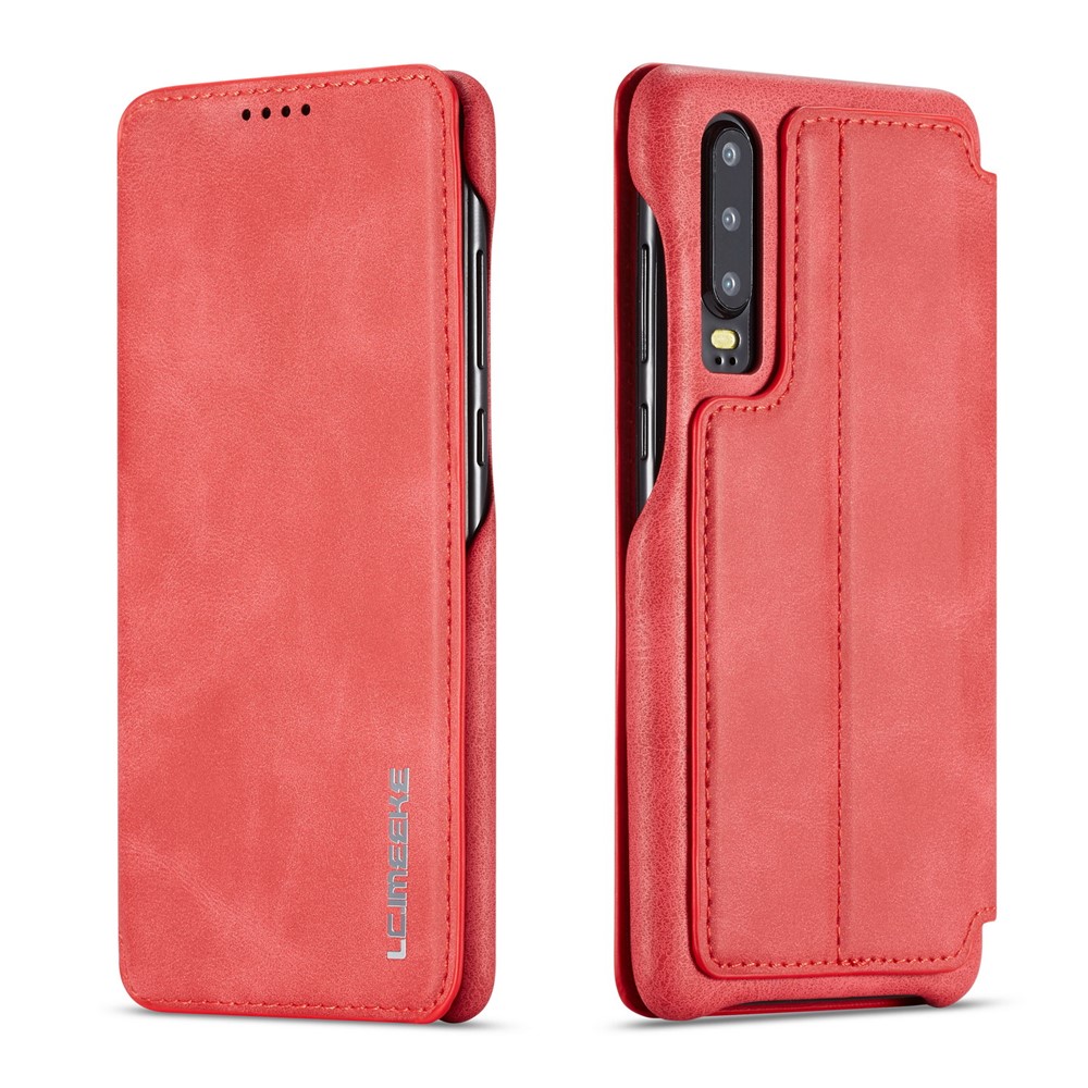 LC.IMEEKE Retro Style Leather Card Holder Case for Huawei P30 - Red-1