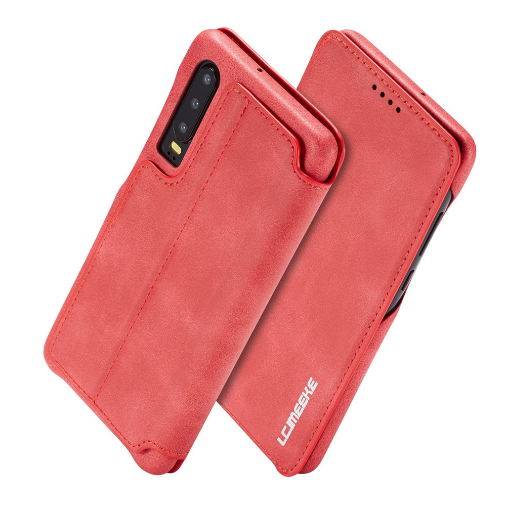 LC.IMEEKE Retro Style Leather Card Holder Case for Huawei P30 - Red-2