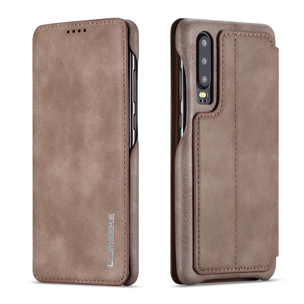 LC.IMEEKE Retro Style Leather Card Holder Case for Huawei P30 - Coffee-1