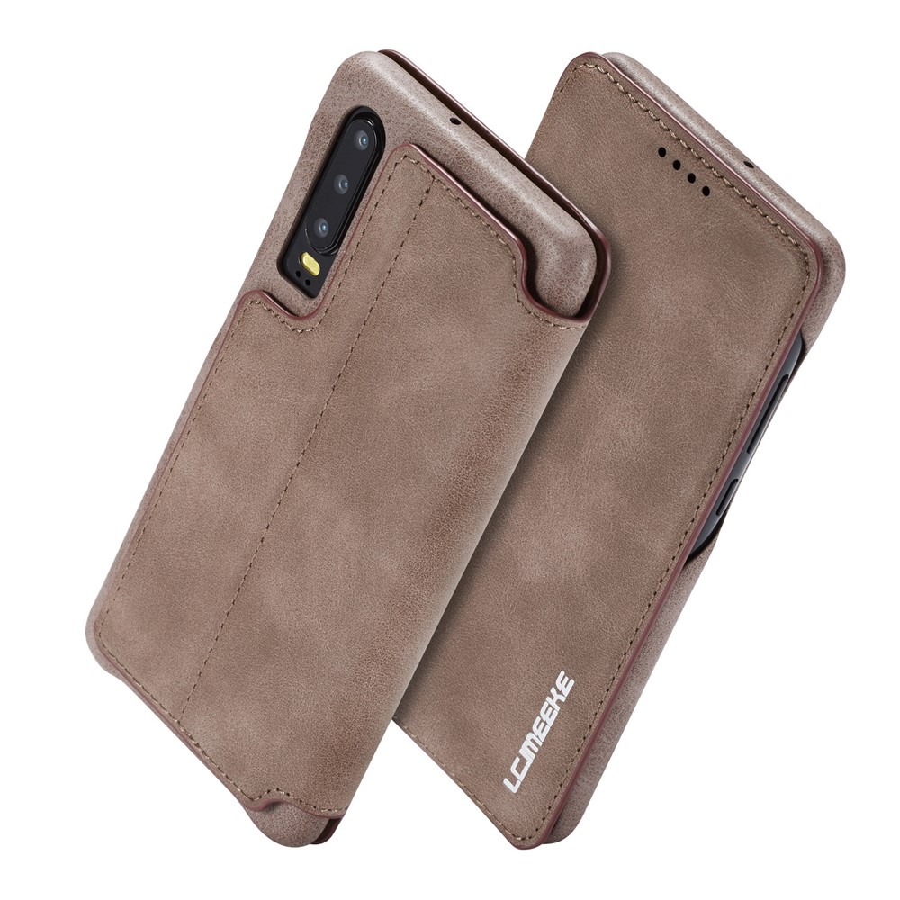 LC.IMEEKE Retro Style Leather Card Holder Case for Huawei P30 - Coffee-2