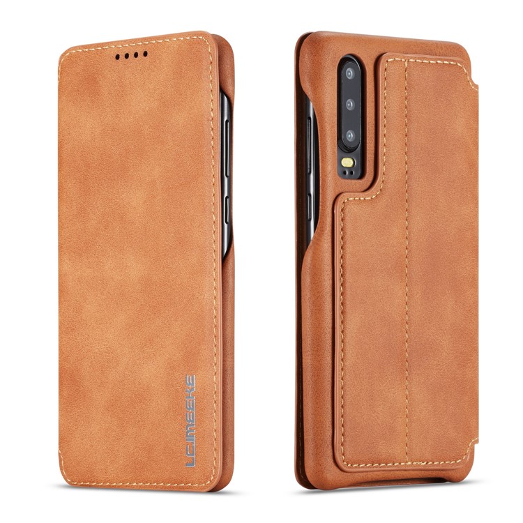 LC.IMEEKE Retro Style Leather Card Holder Case for Huawei P30 - Brown-1
