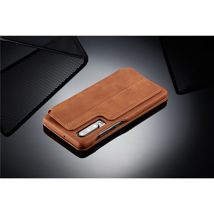 LC.IMEEKE Retro Style Leather Card Holder Case for Huawei P30 - Brown-15
