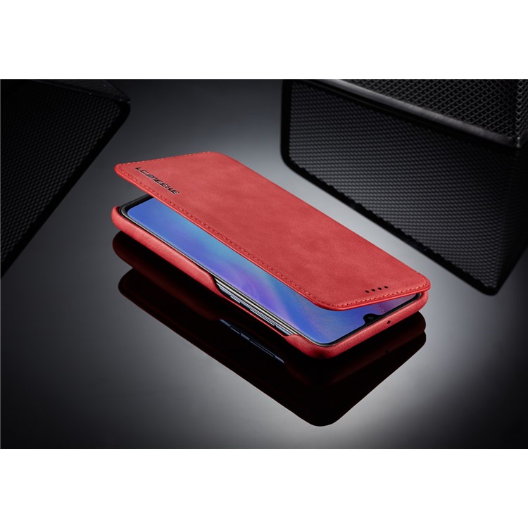 LC.IMEEKE Retro Style Leather Card Holder Case for Huawei P30 Lite - Red-13