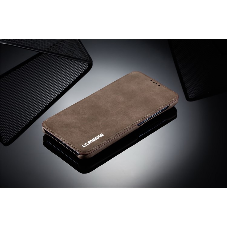 LC.IMEEKE Retro Style Leather Card Holder Case for Huawei P30 Lite - Coffee-11