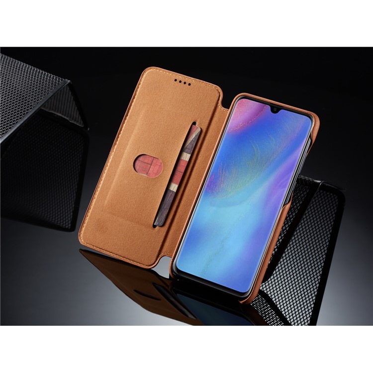 Lc. Étui de Support de Carte en Cuir de Style Rétro Imeeke Pour Huawei P30 Lite - Brun