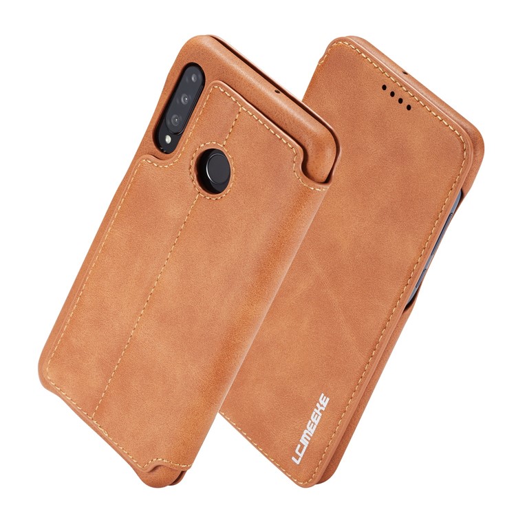 LC.IMEEKE Retro Style Leather Card Holder Case for Huawei P30 Lite - Brown-2