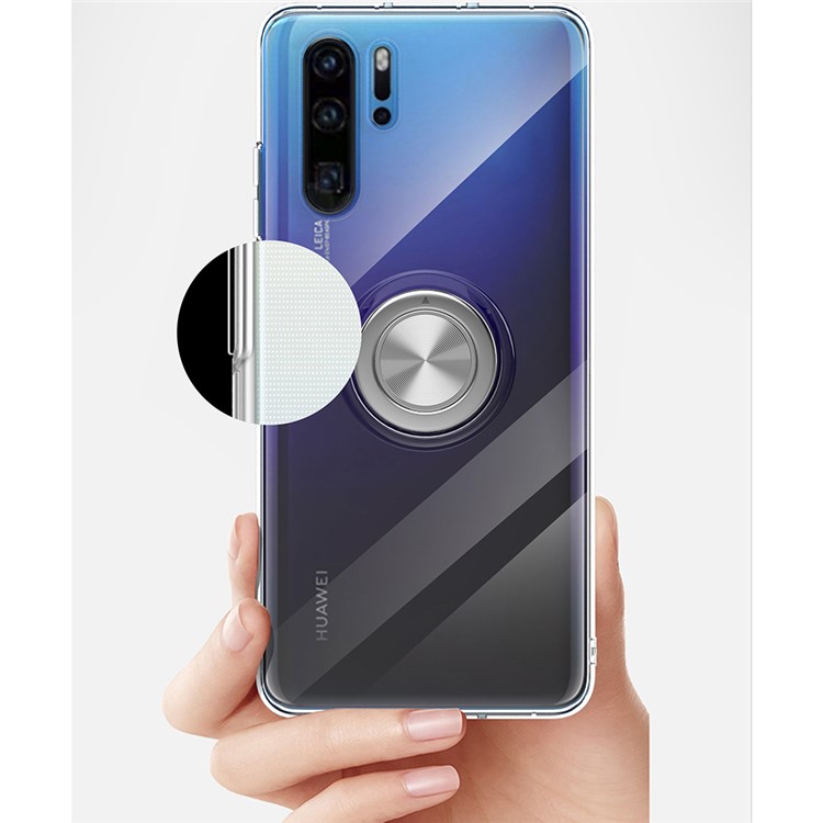 Finger Ring Kickstand Clear TPU Case for Huawei P30 Pro (Built-in Magnetic Metal Sheet) - Transparent-2